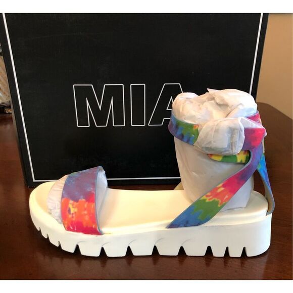 MIA - NWT - L Sz 8 "Madi" Tie-Dye Platform Sandal in Rainbow Colors & White Sole - Picture 12 of 13